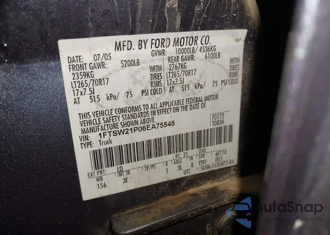 2006 Ford F-250 Lariat/Xl/Xlt z USA, uszkodzony, nr VIN 1FTSW21P06EA75548